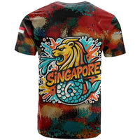 Singapore Merlion T Shirt with Graffiti Art Style and National Flag