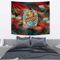 Singapore Merlion Tapestry with Graffiti Art Style and National Flag