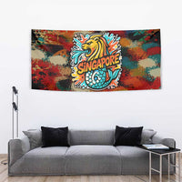 Singapore Merlion Tapestry with Graffiti Art Style and National Flag