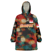 Singapore Merlion Wearable Blanket Hoodie with Graffiti Art Style and National Flag