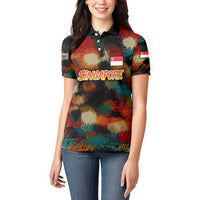 Singapore Merlion Women Polo Shirt with Graffiti Art Style and National Flag