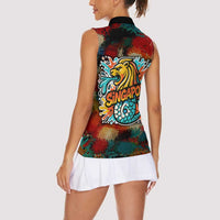 Singapore Merlion Women Sleeveless Polo Shirt with Graffiti Art Style and National Flag
