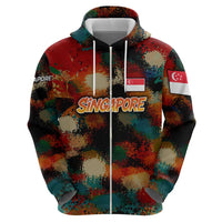 Singapore Merlion Zip Hoodie with Graffiti Art Style and National Flag