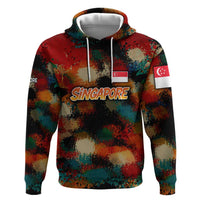 Singapore Merlion Zip Hoodie with Graffiti Art Style and National Flag