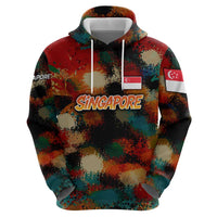 Singapore Merlion Zip Hoodie with Graffiti Art Style and National Flag