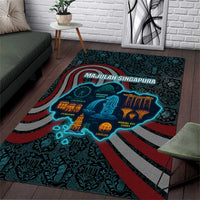 Singapore Area Rug with National Icons and Majulah Singapura Script