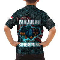 Singapore Family Matching Long Sleeve Bodycon Dress and Hawaiian Shirt with National Icons and Majulah Singapura Script