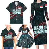 Singapore Family Matching Long Sleeve Bodycon Dress and Hawaiian Shirt with National Icons and Majulah Singapura Script