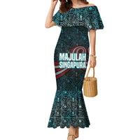 Singapore Family Matching Mermaid Dress and Hawaiian Shirt with National Icons and Majulah Singapura Script