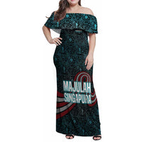 Singapore Family Matching Off Shoulder Maxi Dress and Hawaiian Shirt with National Icons and Majulah Singapura Script