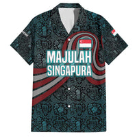 Singapore Family Matching Off Shoulder Short Dress and Hawaiian Shirt with National Icons and Majulah Singapura Script