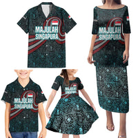 Singapore Family Matching Puletasi and Hawaiian Shirt with National Icons and Majulah Singapura Script