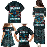 Singapore Family Matching Puletasi and Hawaiian Shirt with National Icons and Majulah Singapura Script