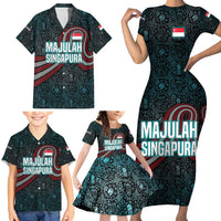 Singapore Family Matching Short Sleeve Bodycon Dress and Hawaiian Shirt with National Icons and Majulah Singapura Script