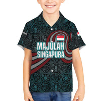 Singapore Kid Hawaiian Shirt with National Icons and Majulah Singapura Script
