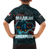 Singapore Kid Hawaiian Shirt with National Icons and Majulah Singapura Script