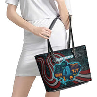 Singapore Leather Tote Bag with National Icons and Majulah Singapura Script