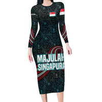 Singapore Long Sleeve Bodycon Dress with National Icons and Majulah Singapura Script