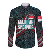 Singapore Long Sleeve Button Shirt with National Icons and Majulah Singapura Script