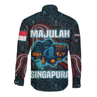 Singapore Long Sleeve Button Shirt with National Icons and Majulah Singapura Script