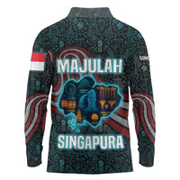 Singapore Long Sleeve Polo Shirt with National Icons and Majulah Singapura Script
