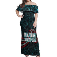 Singapore Off Shoulder Maxi Dress with National Icons and Majulah Singapura Script