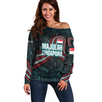 Singapore Off Shoulder Sweater with National Icons and Majulah Singapura Script