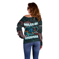 Singapore Off Shoulder Sweater with National Icons and Majulah Singapura Script