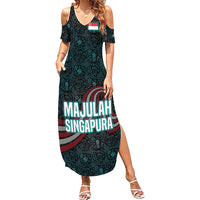 Singapore Summer Maxi Dress with National Icons and Majulah Singapura Script