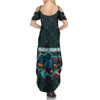 Singapore Summer Maxi Dress with National Icons and Majulah Singapura Script