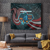 Singapore Tapestry with National Icons and Majulah Singapura Script