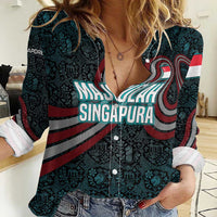 Singapore Women Casual Shirt with National Icons and Majulah Singapura Script