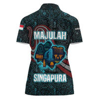 Singapore Women Polo Shirt with National Icons and Majulah Singapura Script