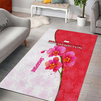 Singapore Area Rug with Orchid Flower Design and National Flag Motif
