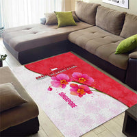 Singapore Area Rug with Orchid Flower Design and National Flag Motif