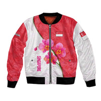 Singapore Bomber Jacket with Orchid Flower Design and National Flag Motif