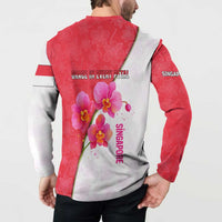 Singapore Button Sweatshirt with Orchid Flower Design and National Flag Motif
