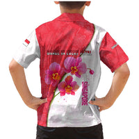 Singapore Family Matching Mermaid Dress and Hawaiian Shirt with Orchid Flower Design and National Flag Motif