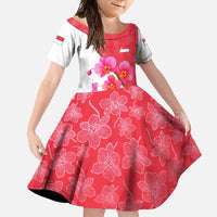 Singapore Family Matching Off Shoulder Maxi Dress and Hawaiian Shirt with Orchid Flower Design and National Flag Motif