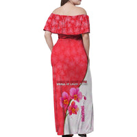 Singapore Family Matching Off Shoulder Maxi Dress and Hawaiian Shirt with Orchid Flower Design and National Flag Motif