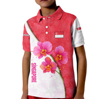 Singapore Kid Polo Shirt with Orchid Flower Design and National Flag Motif