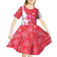 Singapore Kid Short Sleeve Dress with Orchid Flower Design and National Flag Motif