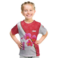 Singapore Kid T Shirt with Orchid Flower Design and National Flag Motif