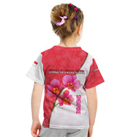 Singapore Kid T Shirt with Orchid Flower Design and National Flag Motif