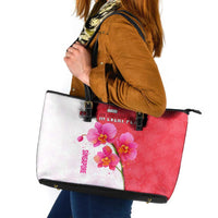 Singapore Leather Tote Bag with Orchid Flower Design and National Flag Motif