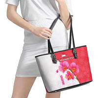 Singapore Leather Tote Bag with Orchid Flower Design and National Flag Motif