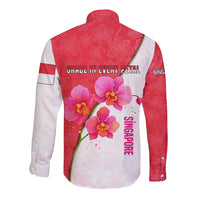 Singapore Long Sleeve Button Shirt with Orchid Flower Design and National Flag Motif