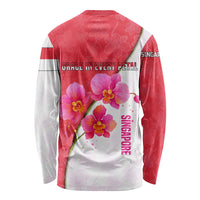 Singapore Long Sleeve Shirt with Orchid Flower Design and National Flag Motif