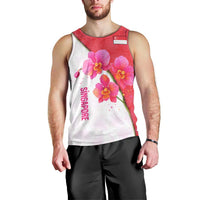 Singapore Men Tank Top with Orchid Flower Design and National Flag Motif