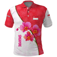 Singapore Polo Shirt with Orchid Flower Design and National Flag Motif
